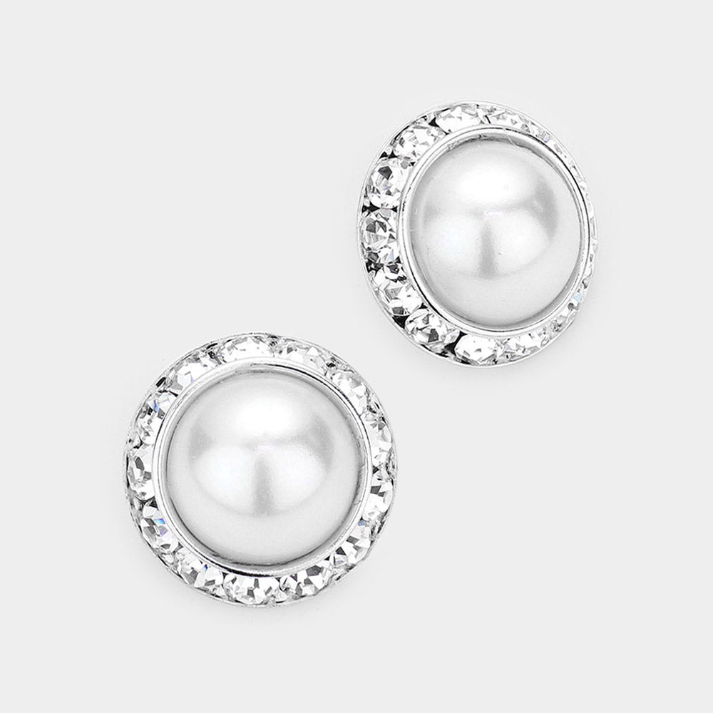 Rivoli Cut Genuine Crystal Pearl Round Stud Earrings 1