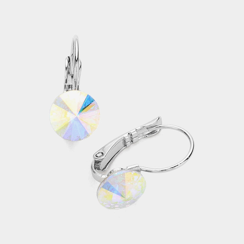 Genuine Round Crystal Lever Back Earrings 30
