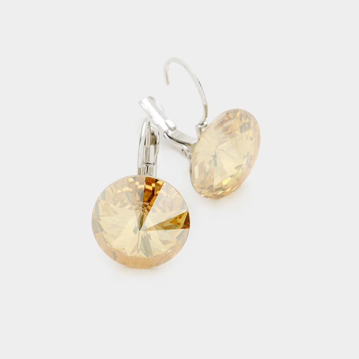 Genuine Round Crystal Lever Back Earrings 19