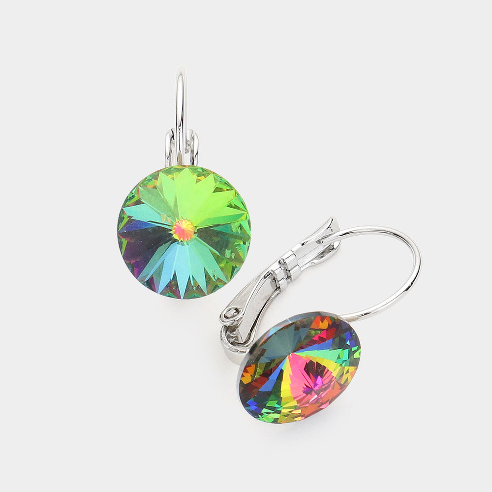 Genuine Round Crystal Lever Back Earrings 15