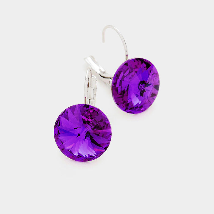 Genuine Round Crystal Lever Back Earrings 17