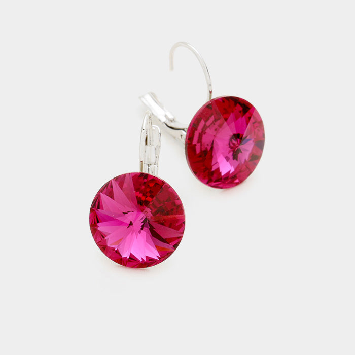 Genuine Round Crystal Lever Back Earrings 31
