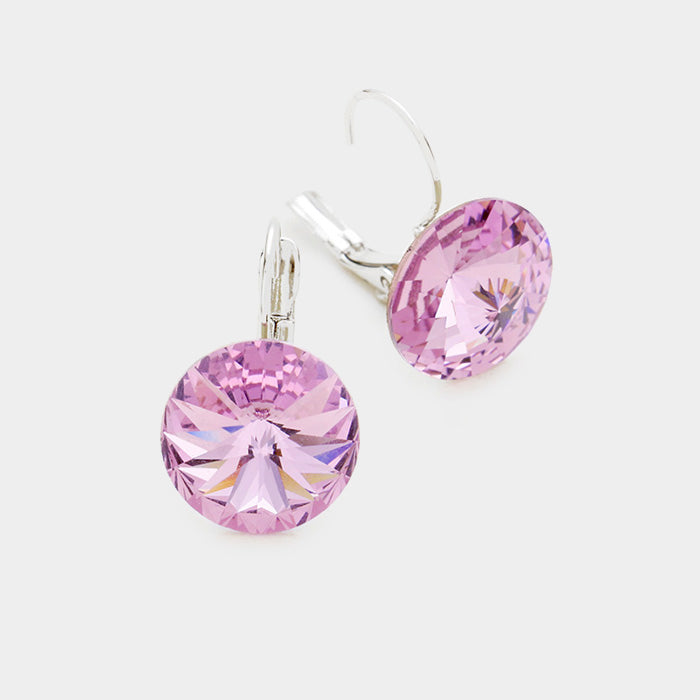 Genuine Round Crystal Lever Back Earrings 21