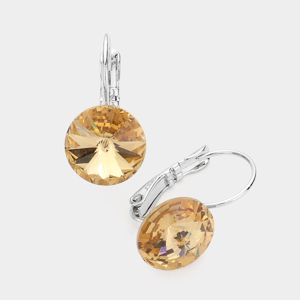 Genuine Round Crystal Lever Back Earrings 23