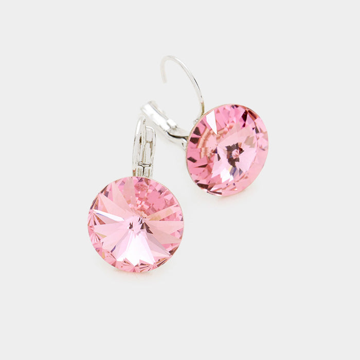Genuine Round Crystal Lever Back Earrings 22