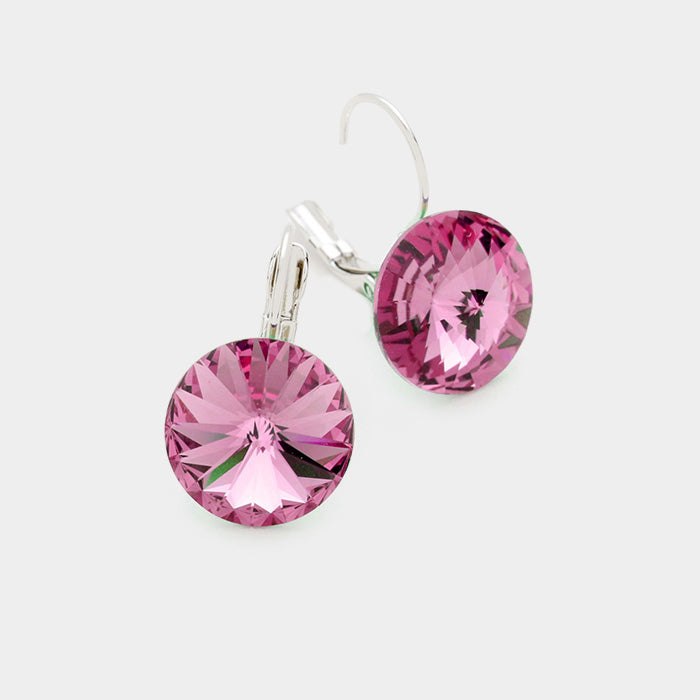 Genuine Round Crystal Lever Back Earrings 13