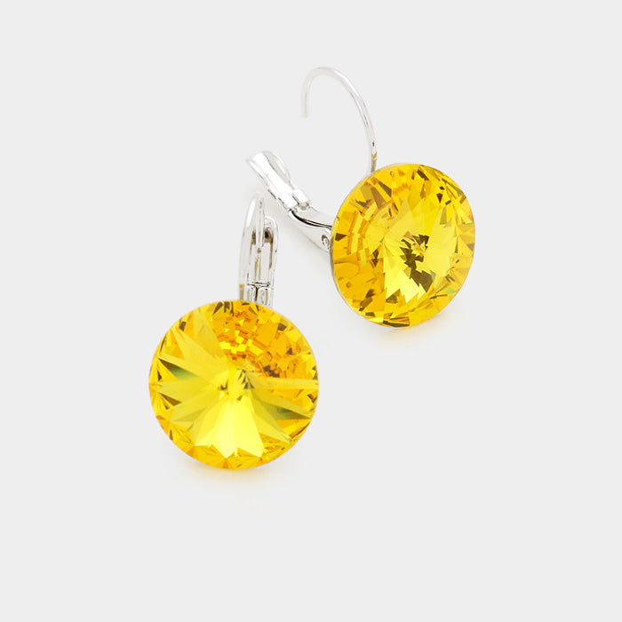 Genuine Round Crystal Lever Back Earrings 16