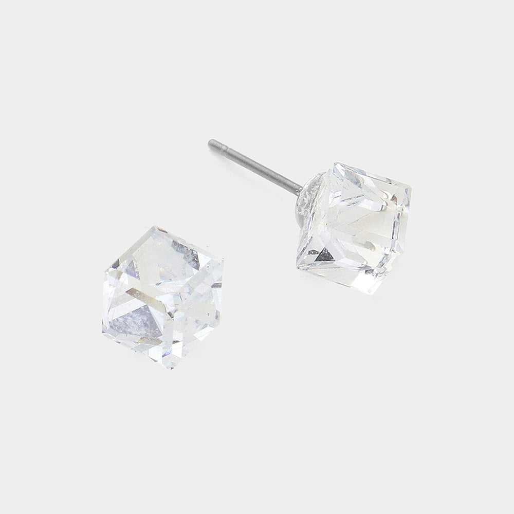 Genuine Crystal Cube Stud Earrings 1