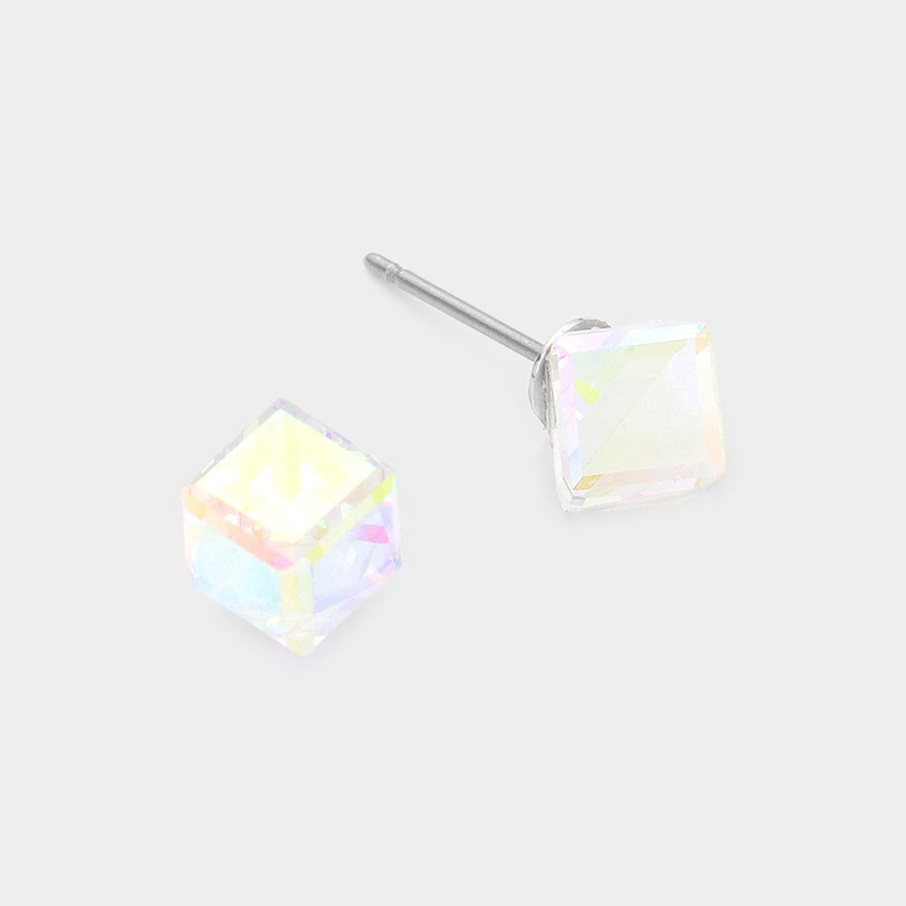 Genuine Crystal Cube Stud Earrings 2