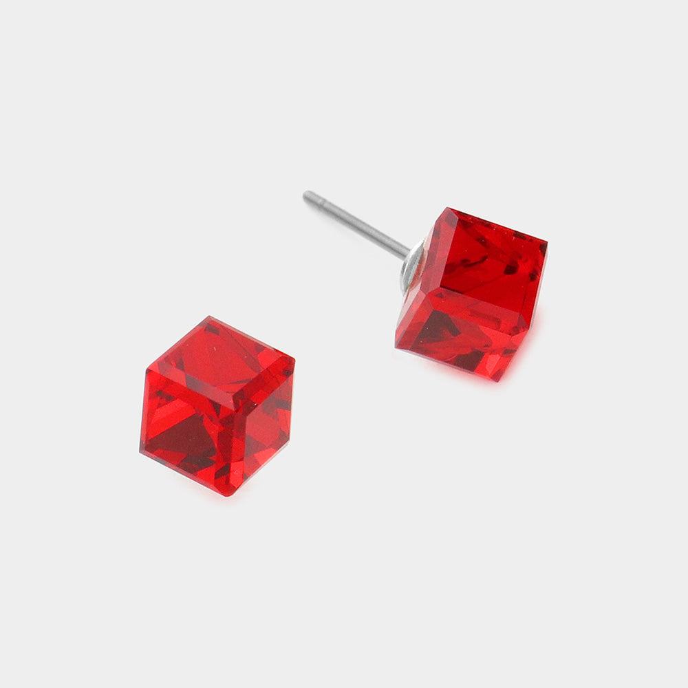 Genuine Crystal Cube Stud Earrings 3