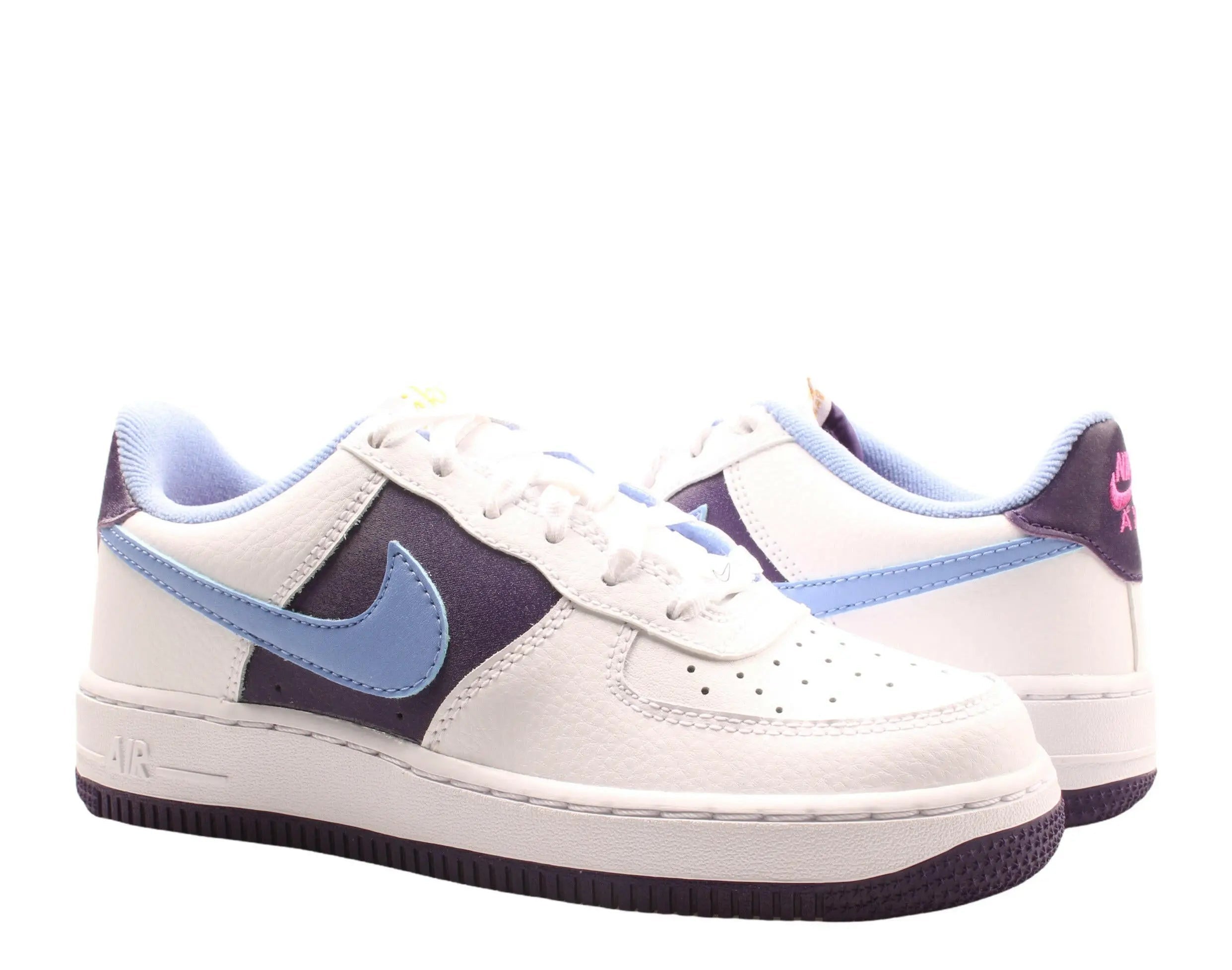 Nike Air Force 1 LV8 Big Kids Basketball Shoes White/Royal Pulse-Eggplant 1