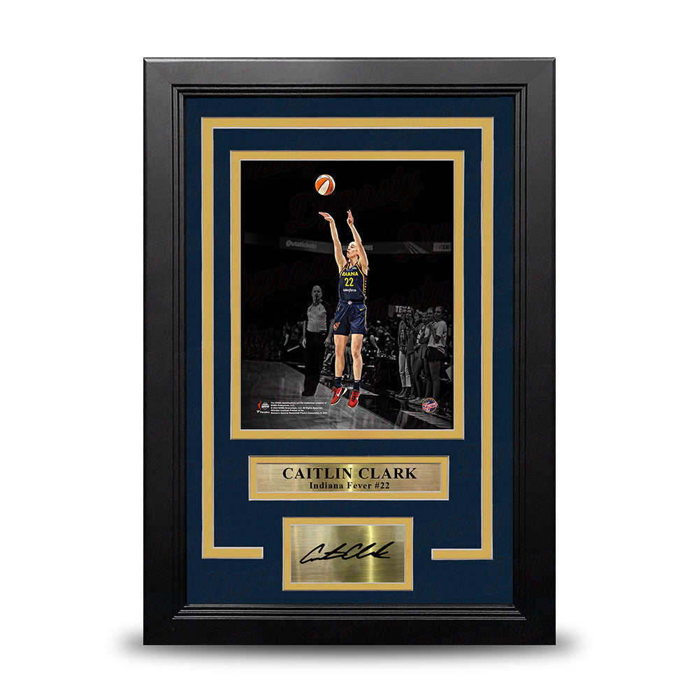 Caitlin Clark Shooting Action Indiana Fever 8x10 Framed WNBA Blackout Photo with Engraved Autograph 1