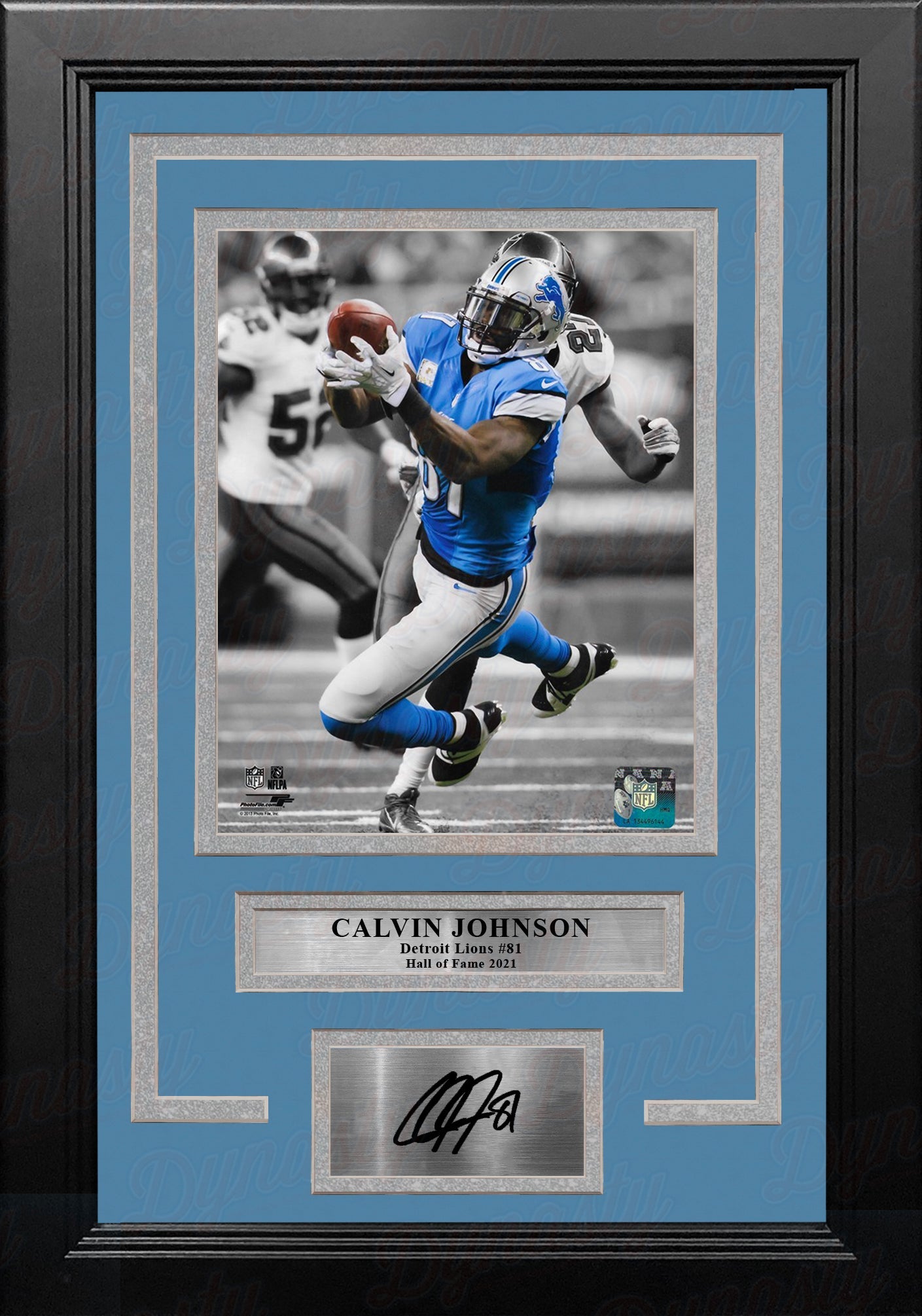 Calvin Johnson Spotlight Action Detroit Lions 8" x 10" Framed Football Photo with Engraved Autograph 2