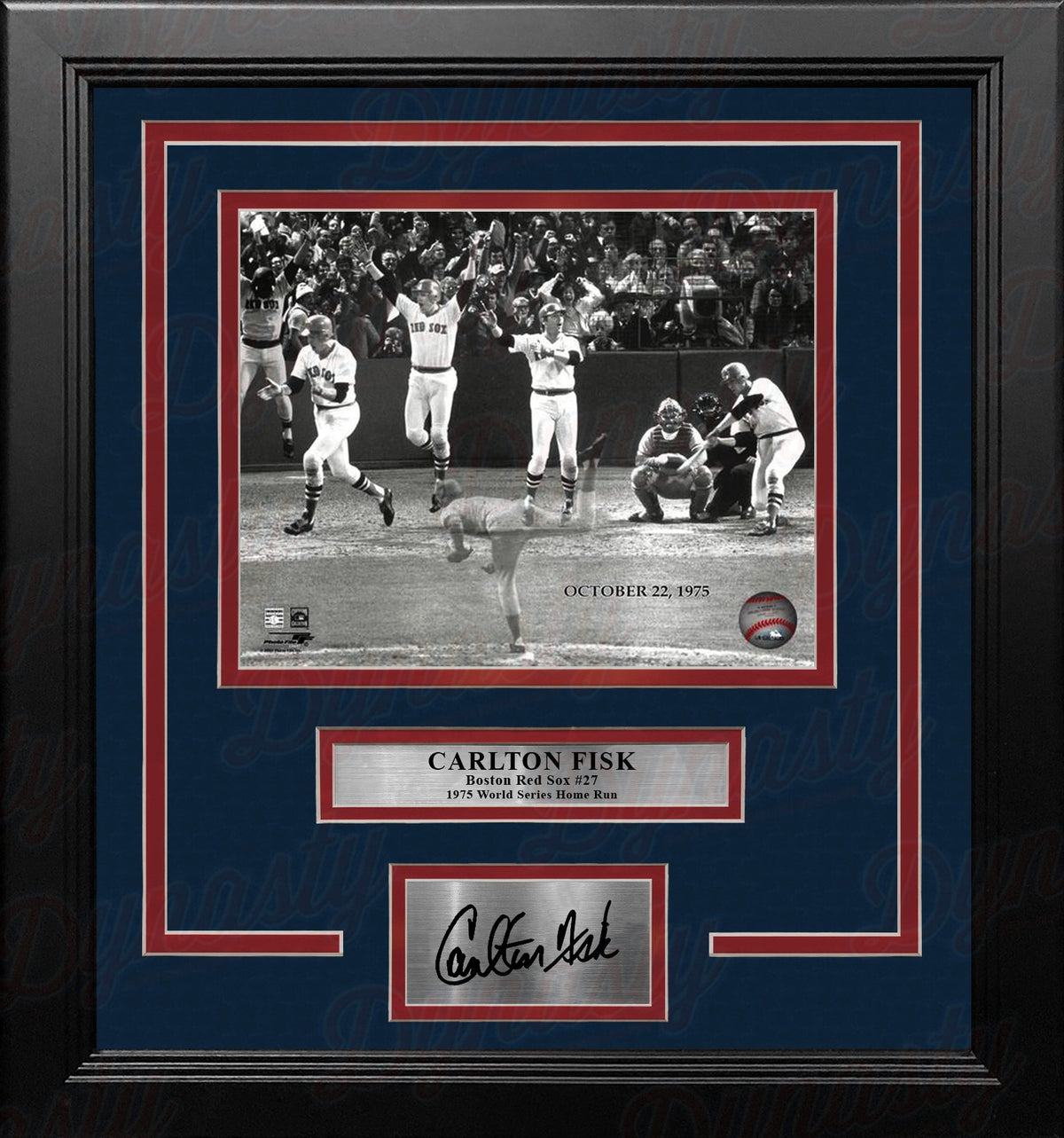 Carlton Fisk World Series Home Run Boston Red Sox 8x10 Framed Baseball Photo with Engraved Autograph