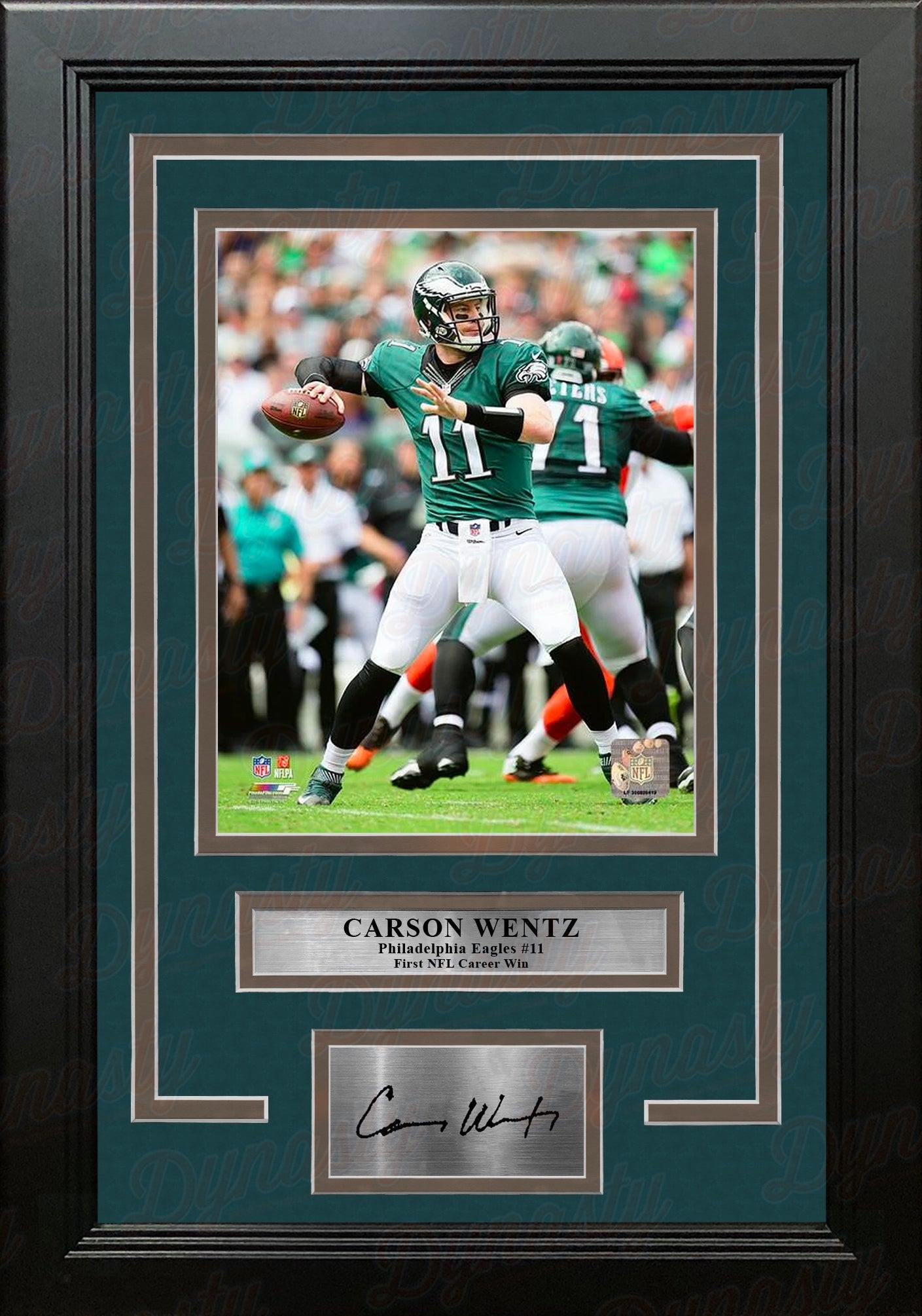 Carson Wentz 1st Career Win Philadelphia Eagles 16x20 Football Framed Photo with Engraved Autograph 1