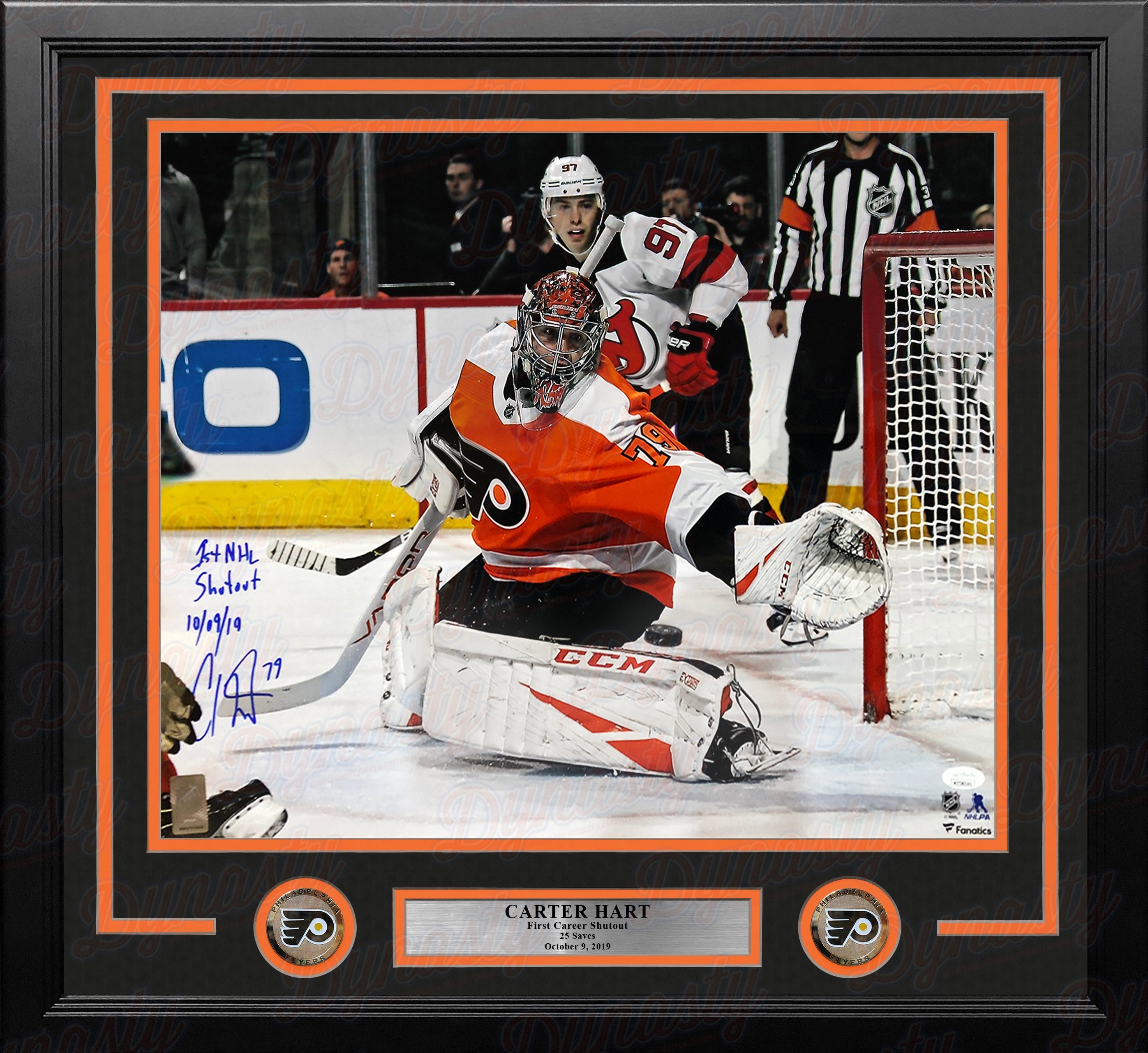 Carter Hart Philadelphia Flyers First Career Shutout Autographed Framed Hockey Photo 3