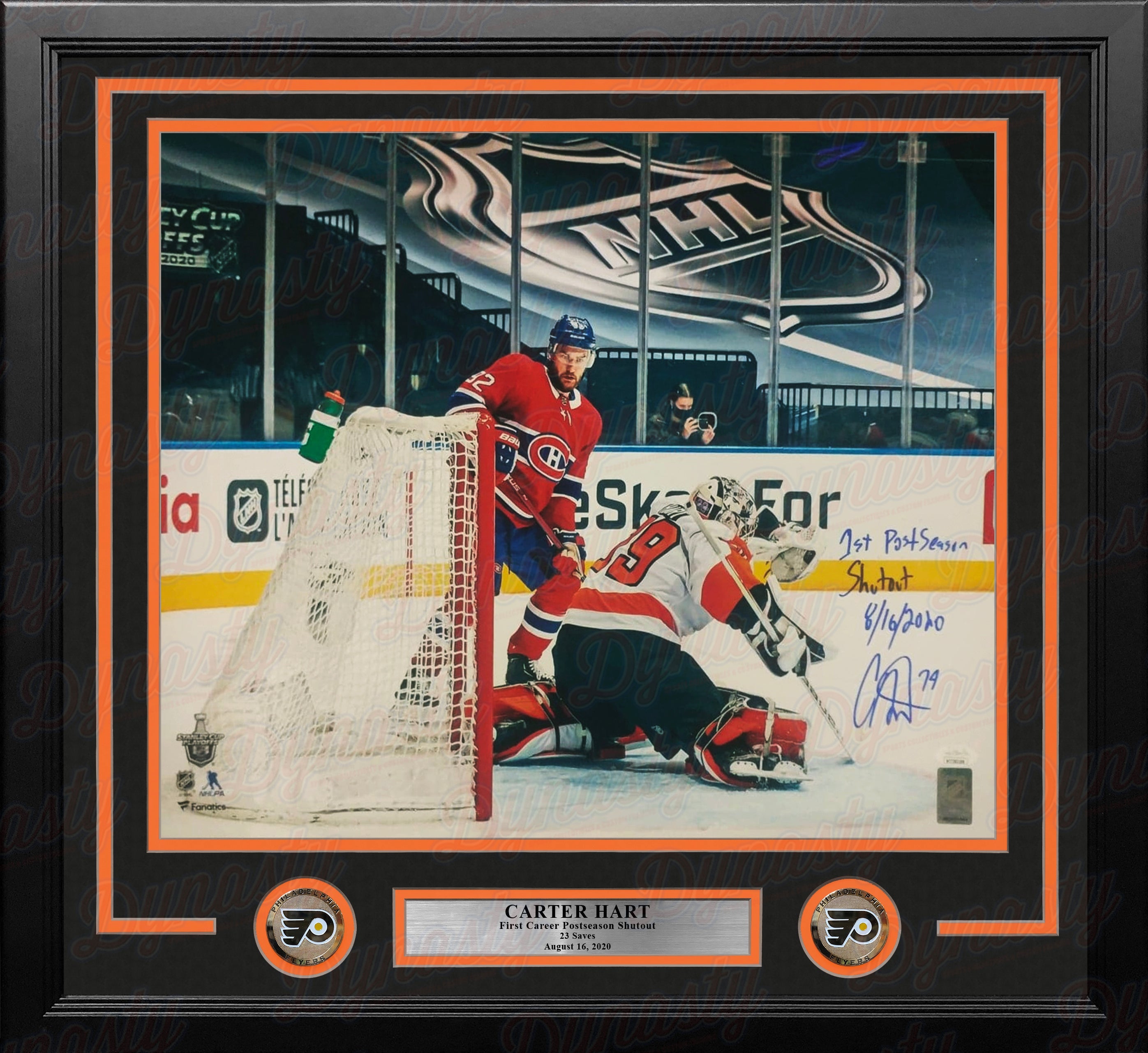 Carter Hart First Career Playoff Shutout Philadelphia Flyers Autographed Framed Hockey Photo 3