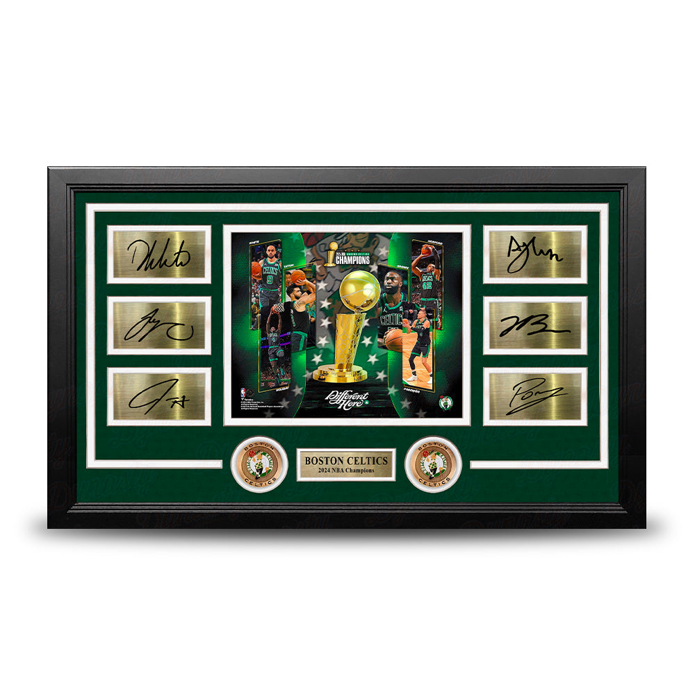 Boston Celtics 2024 NBA Champions 8" x 10" Framed Basketball Collage Photo with Engraved Autographs 1
