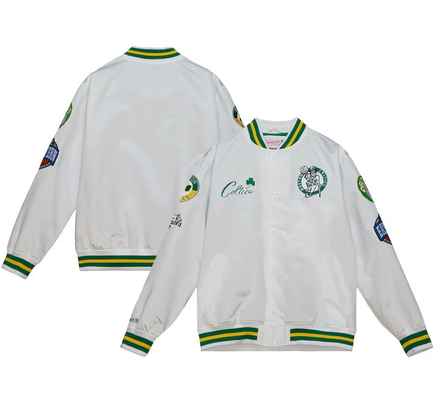 Boston Celtics Mitchell & Ness White City Collection Lightweight Satin Full-Snap Jacket 1