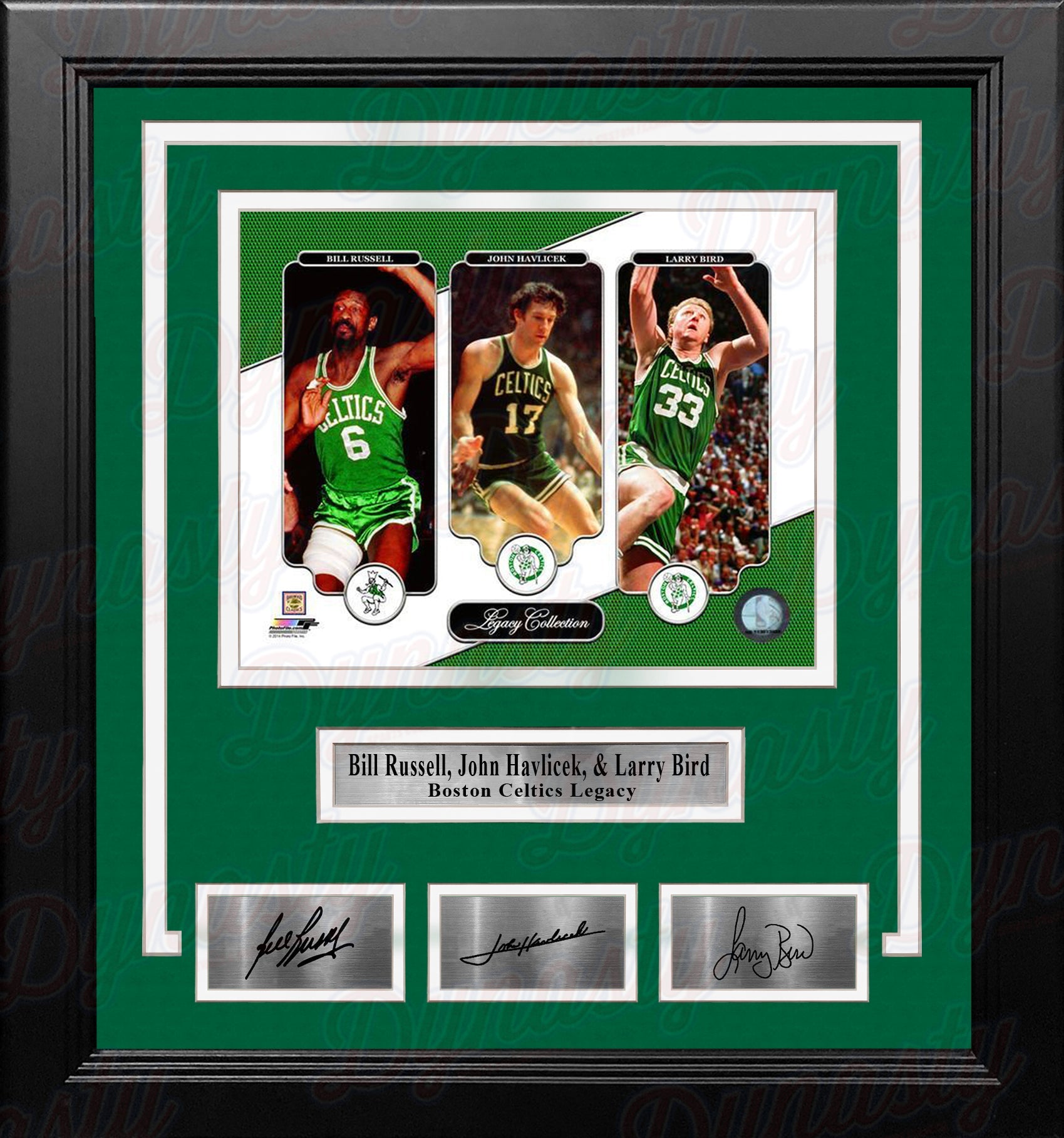 Bill Russell, John Havlicek, & Larry Bird Boston Celtics 8x10 Framed Photo with Engraved Autographs 1