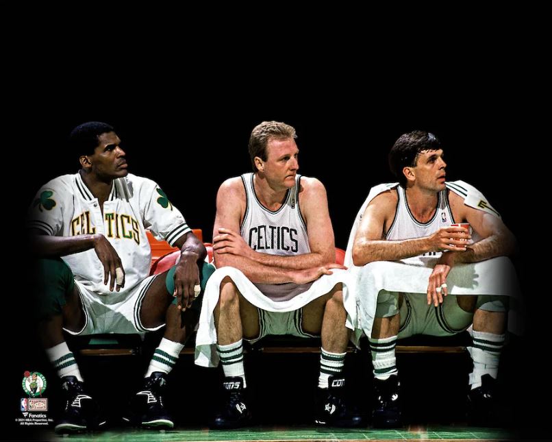 Robert Parish, Larry Bird, & Kevin McHale Boston Celtics 8" x 10" Blackout Basketball Photo 1
