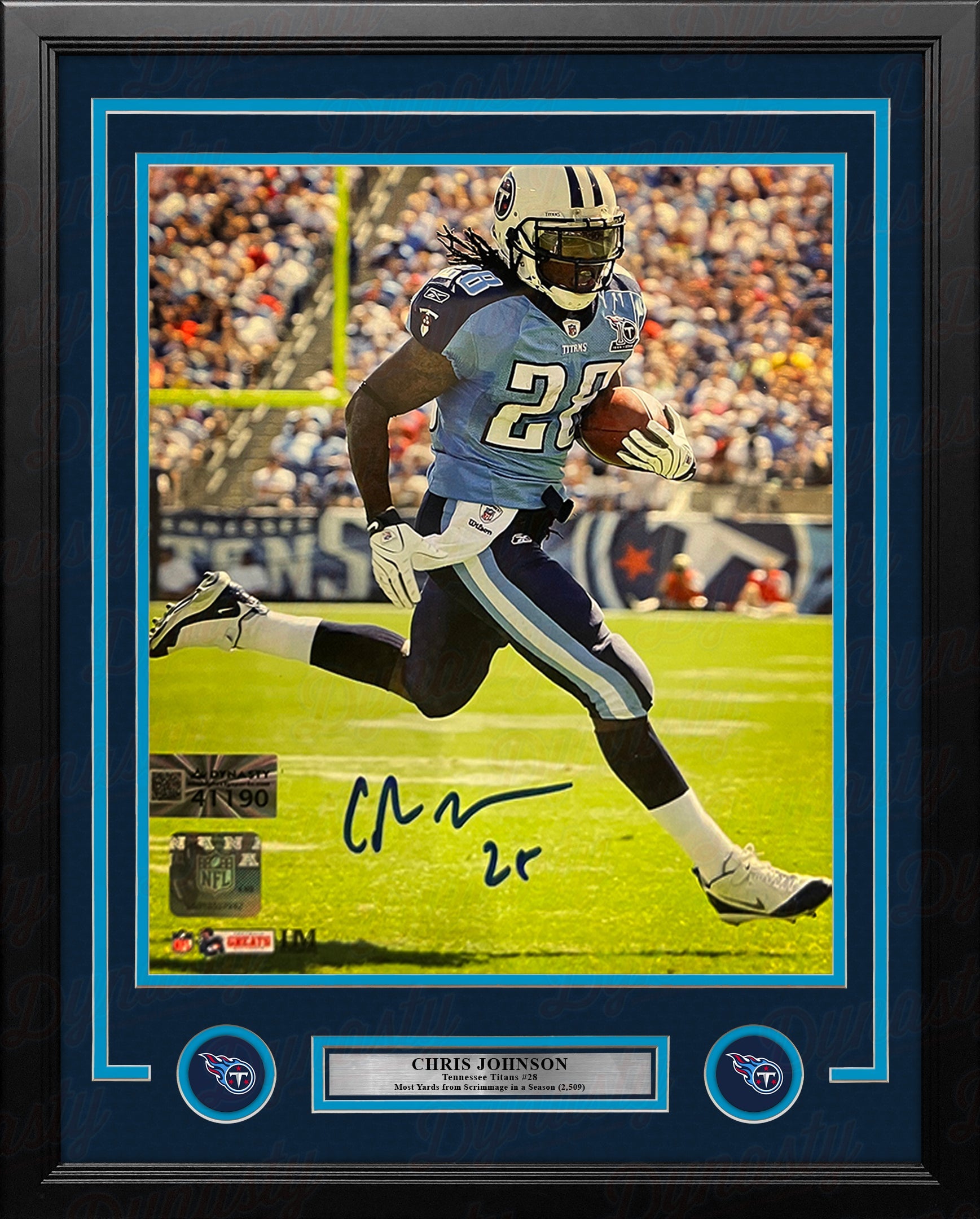 Chris Johnson in Action Tennessee Titans Autographed 16" x 20" Framed Football Photo 2