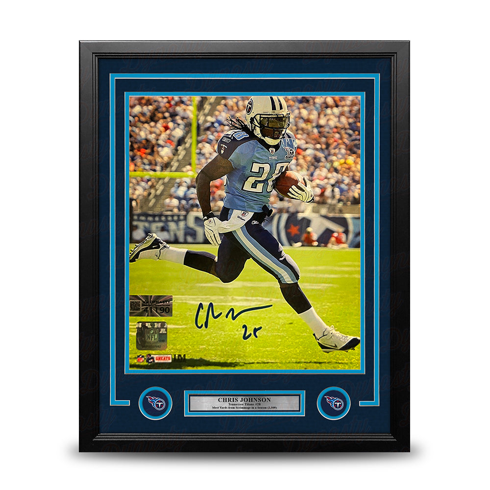 Chris Johnson in Action Tennessee Titans Autographed 16" x 20" Framed Football Photo 1