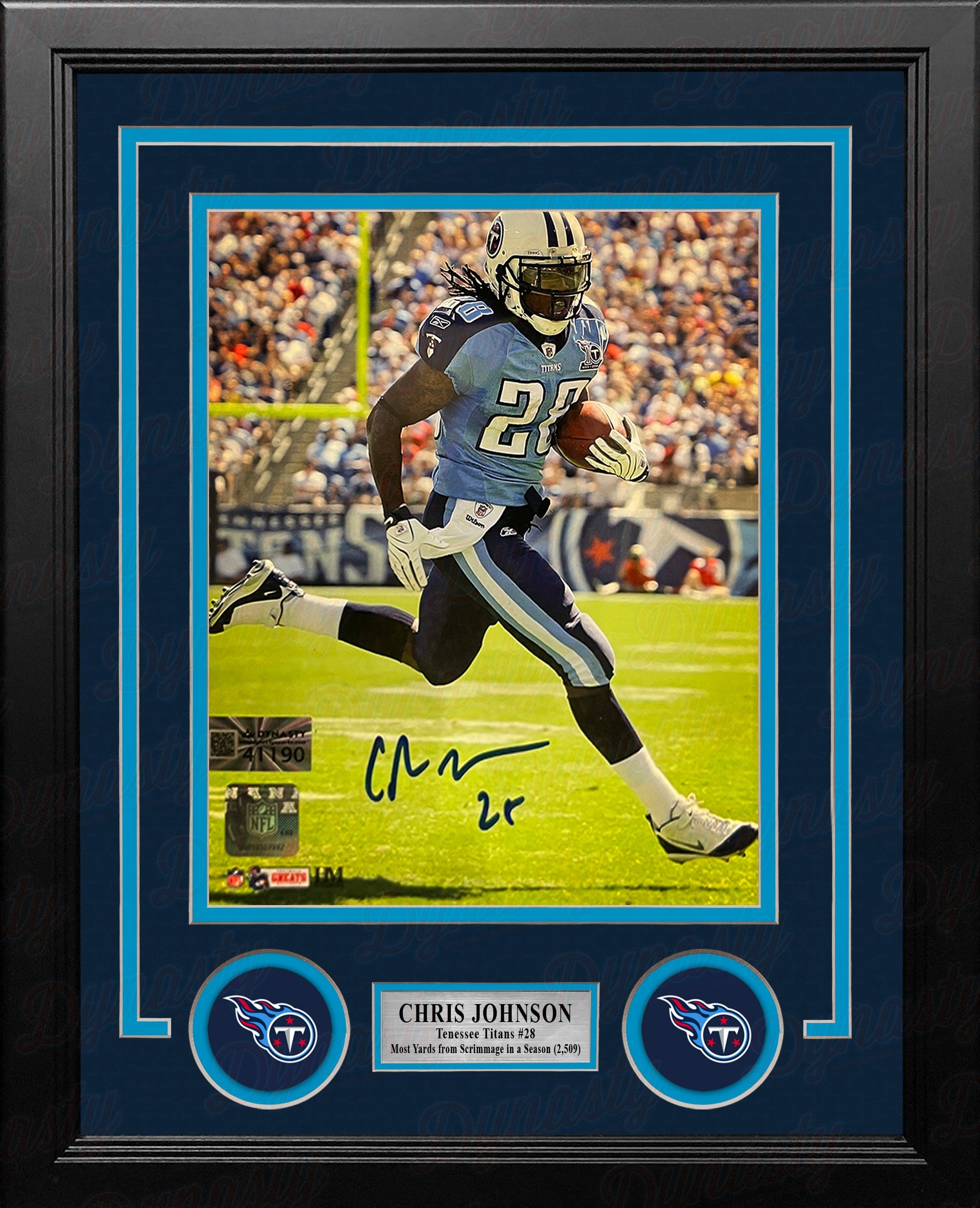 Chris Johnson in Action Tennessee Titans Autographed 8" x 10" Framed Football Photo 2