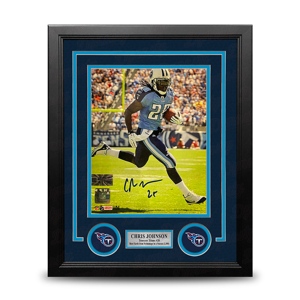 Chris Johnson in Action Tennessee Titans Autographed 8" x 10" Framed Football Photo 1