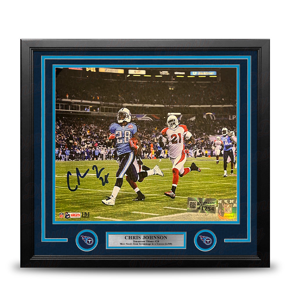 Chris Johnson Sideline Run Tennessee Titans Autographed 11" x 14" Framed Football Photo 1