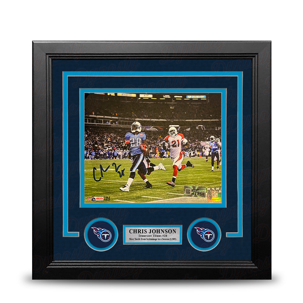 Chris Johnson Sideline Run Tennessee Titans Autographed 8" x 10" Framed Football Photo 1