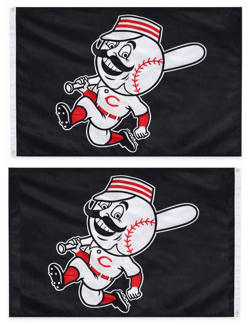 Cincinnati Reds Flag 3x5 Black 2 Sided Throwback Logo