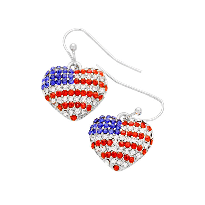 Pave American Flag Heart Earrings 2