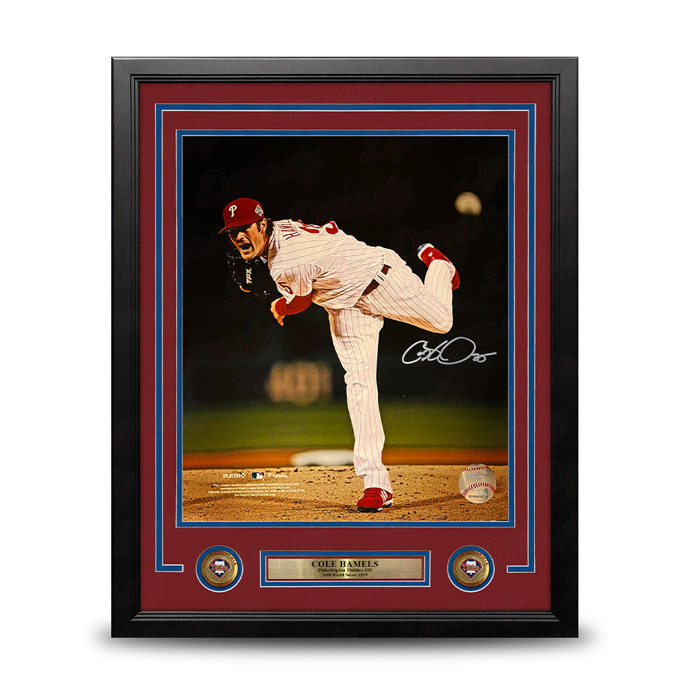 Cole Hamels 2008 World Series Philadelphia Phillies Autographed 16" x 20" Framed Baseball Photo 1