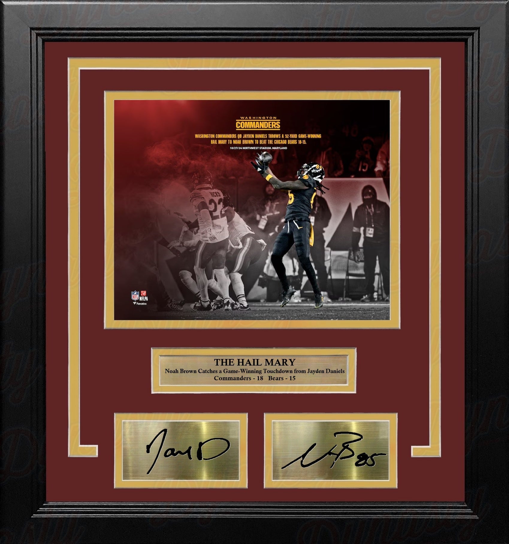 Jayden Daniels & Noah Brown Hail Mary TD Commanders 8x10 Framed Photo with Engraved Autographs 1