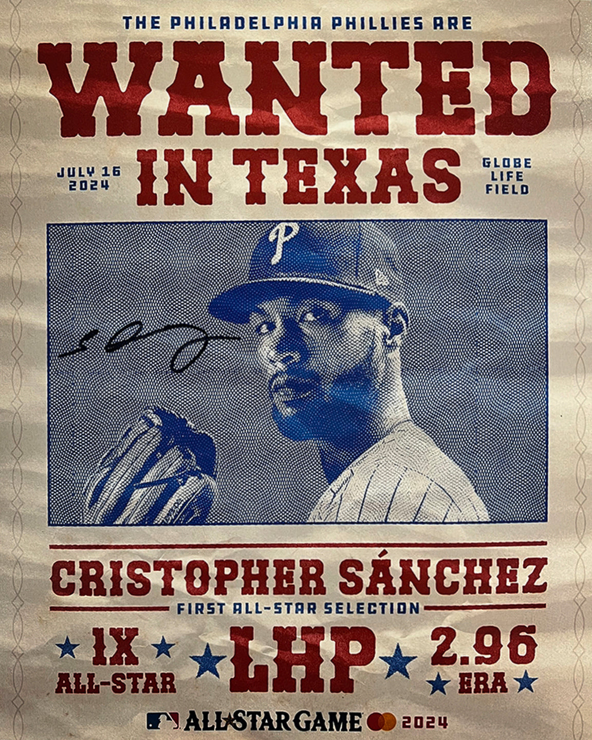 Cristopher Sanchez 2024 All-Star Game Autographed Philadelphia Phillies 8" x 10" Wanted Photo 1