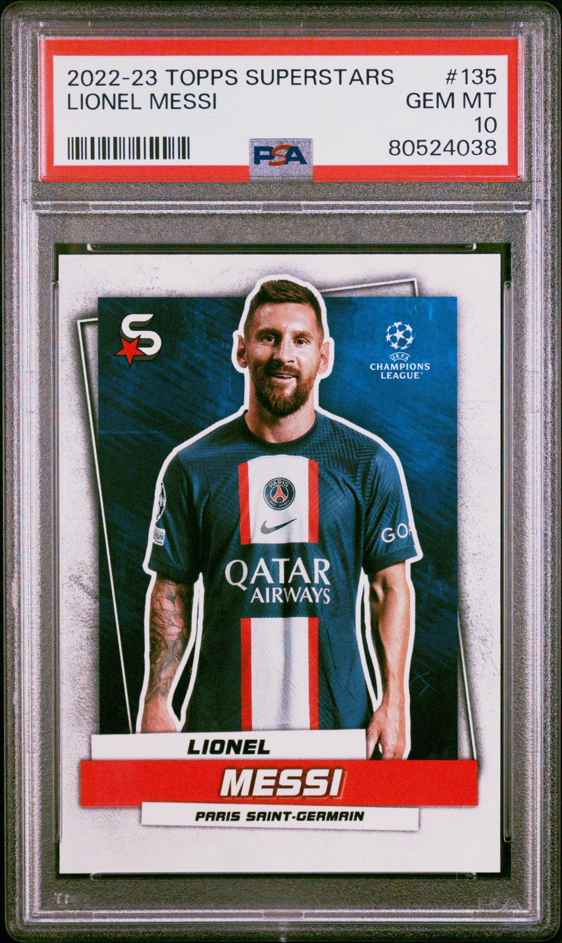 Graded 2022 Topps Superstars Lionel Messi #135 Soccer Card PSA 10 Gem Mint 1