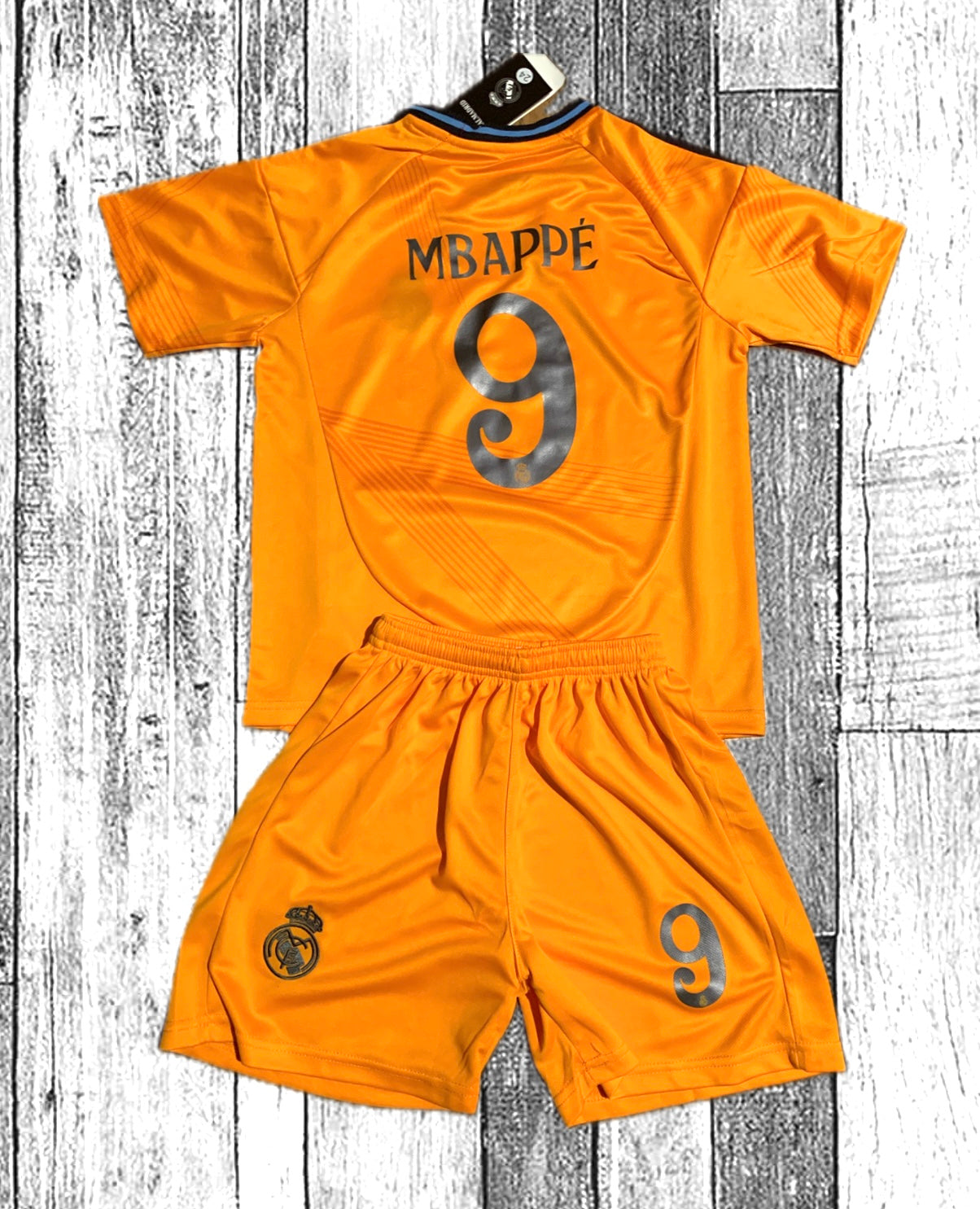 Kylian Mbappe Real Madrid Special Orange 3rd Jersey Toddler/Youth Soccer Jersey Kids Kit 6