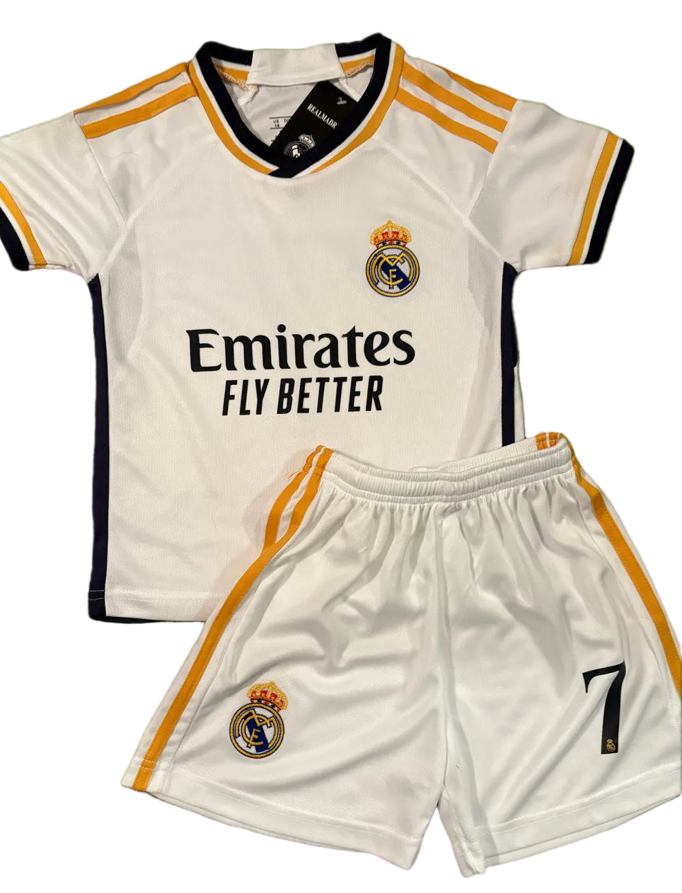 Vini Jr Kids Jersey White/Gold Real Madrid Youth and Toddler Sizes 3