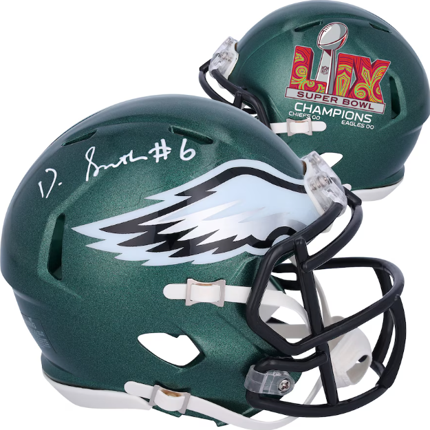 DeVonta Smith Philadelphia Eagles Autographed Super Bowl LIX Champions Football Mini-Helmet 1