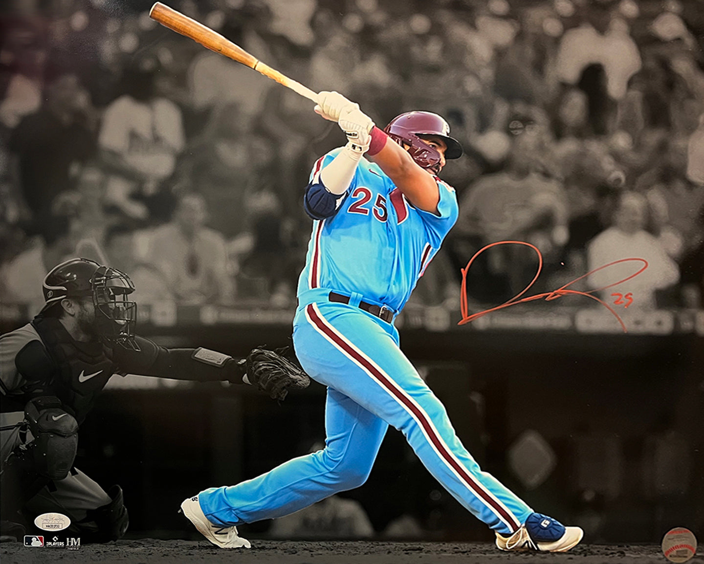 Darick Hall First Home Run Philadelphia Phillies Autographed Baseball Photo 5