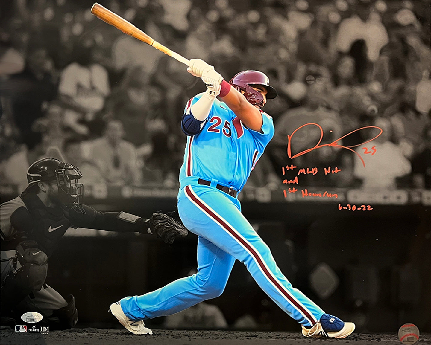 Darick Hall First Home Run Philadelphia Phillies Autographed Baseball Photo 6