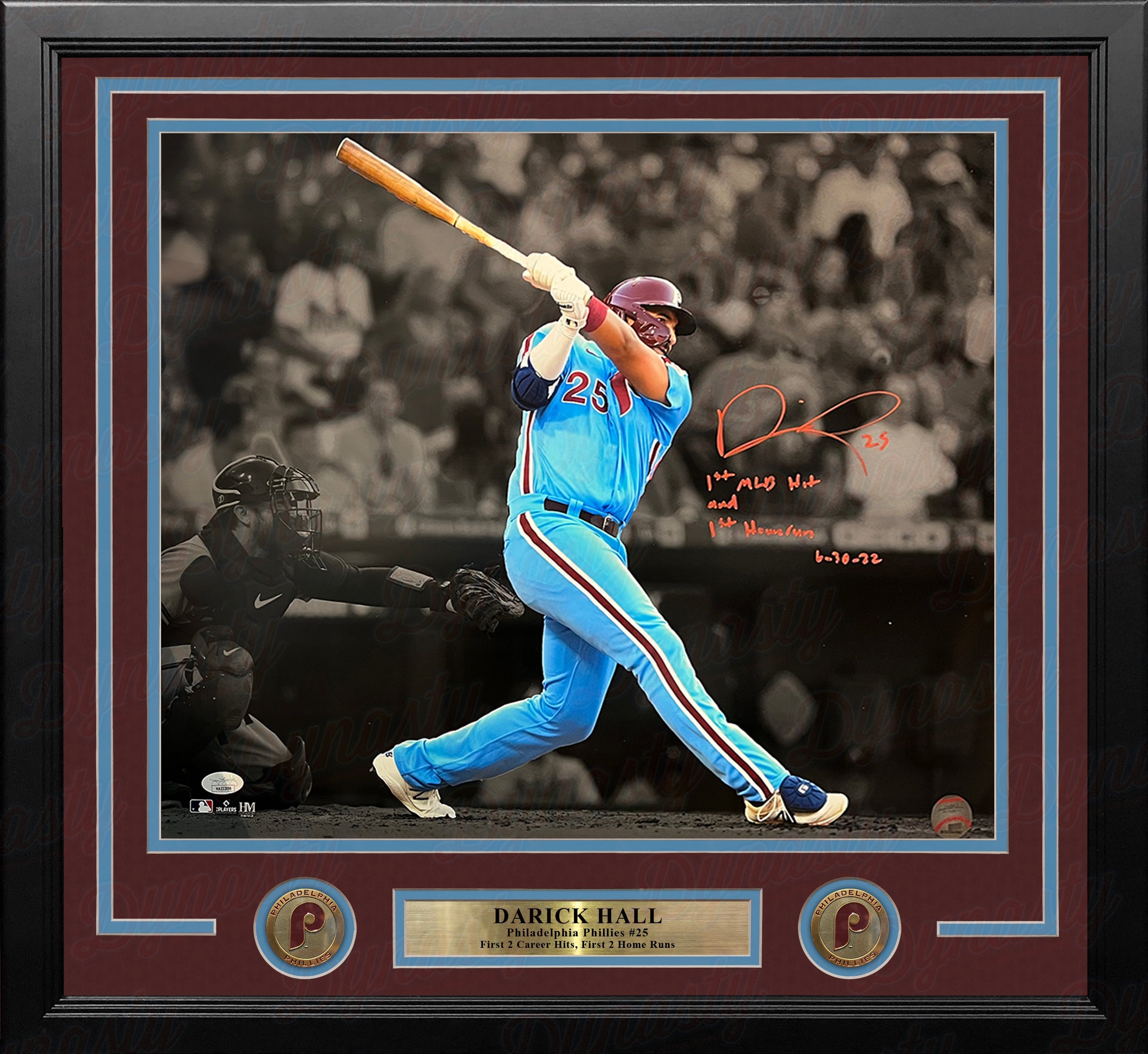 Darick Hall First Home Run Philadelphia Phillies Autographed Framed Baseball Photo 3