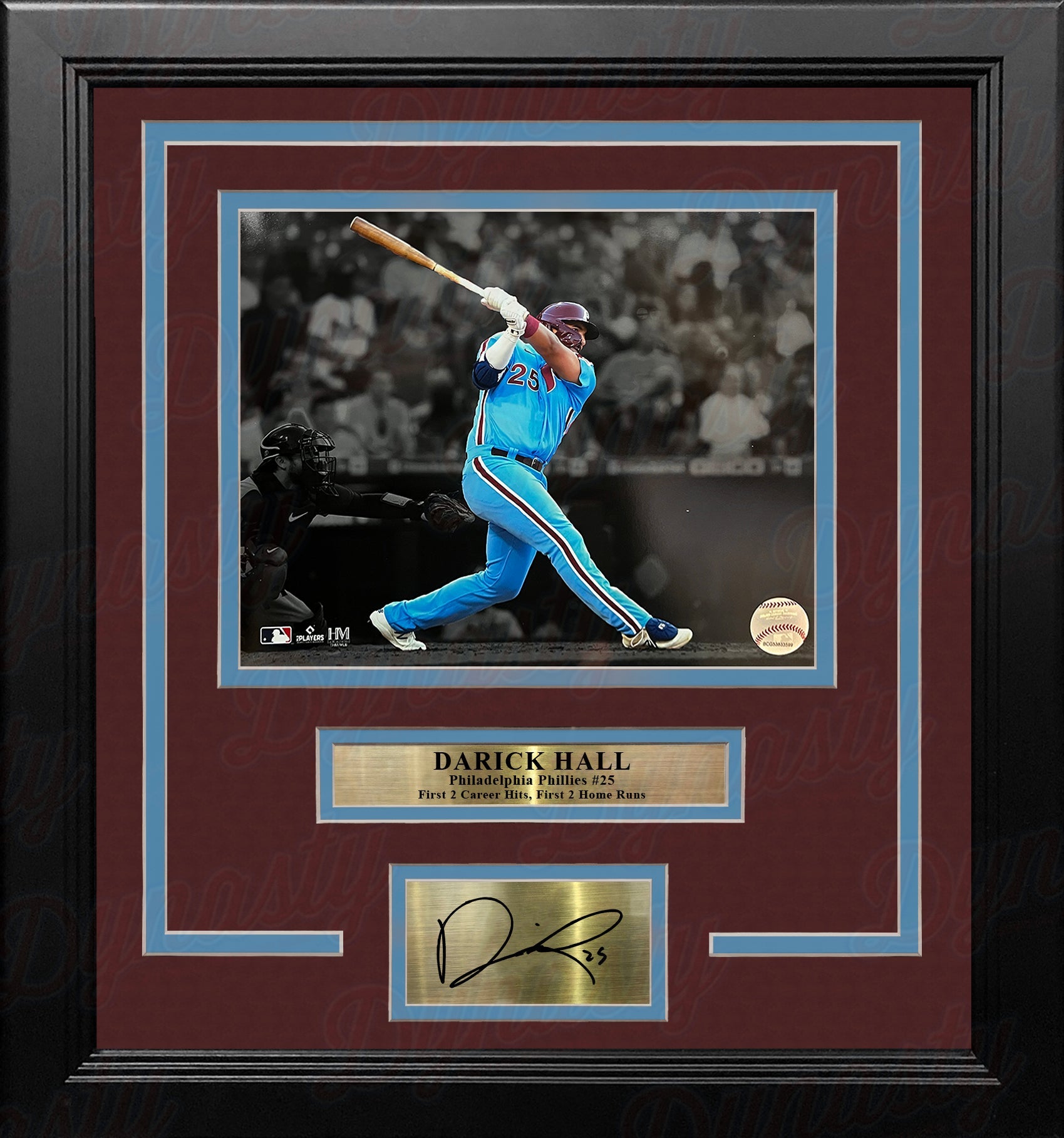 Darick Hall First Home Run Philadelphia Phillies 8x10 Framed Baseball Photo with Engraved Autograph 1