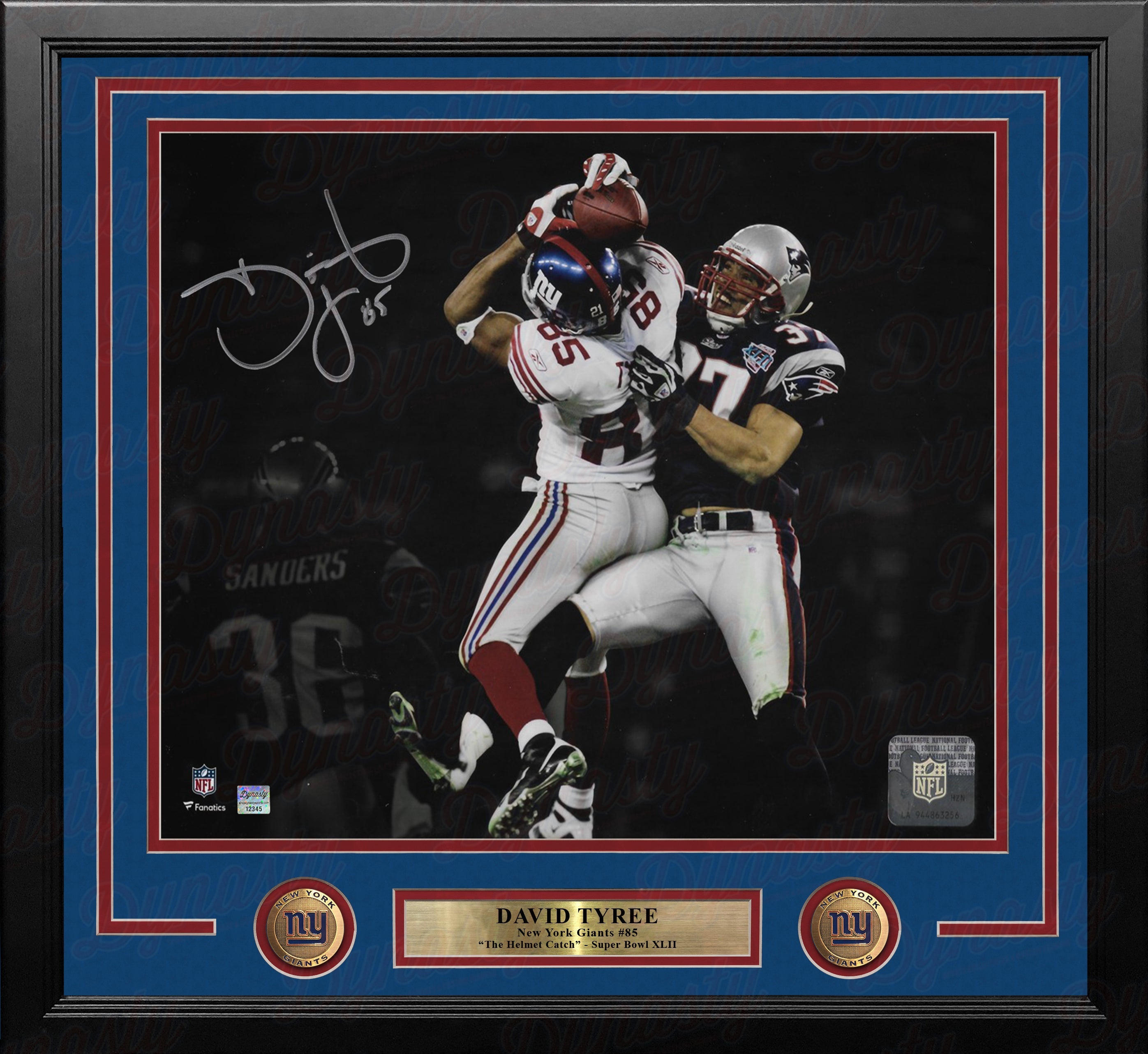 David Tyree Super Bowl XLII Catch New York Giants Autographed 16" x 20" Framed Blackout Photo 1