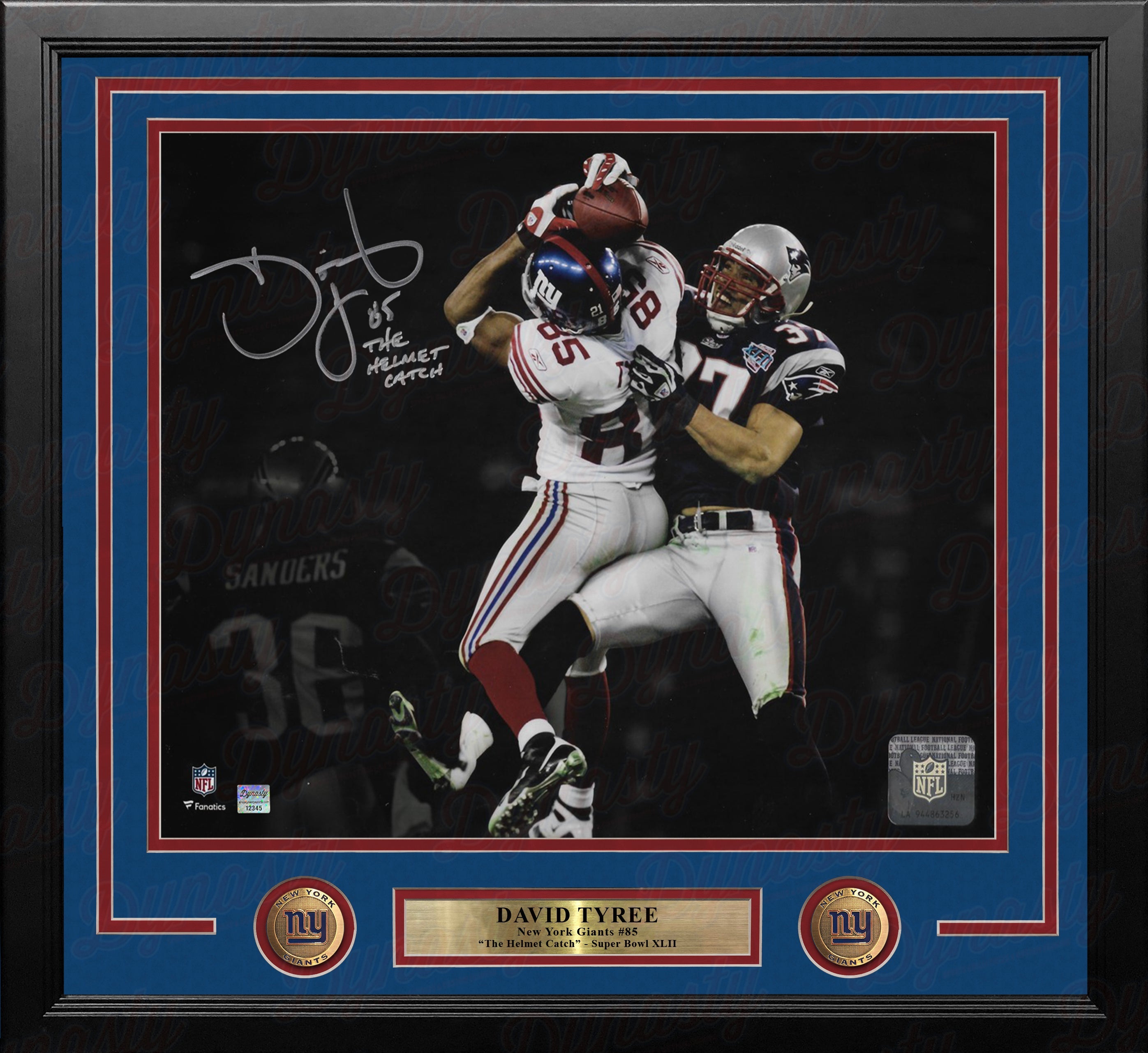 David Tyree Super Bowl Catch NY Giants Autographed 16x20 Framed Photo Inscribed The Helmet Catch 1