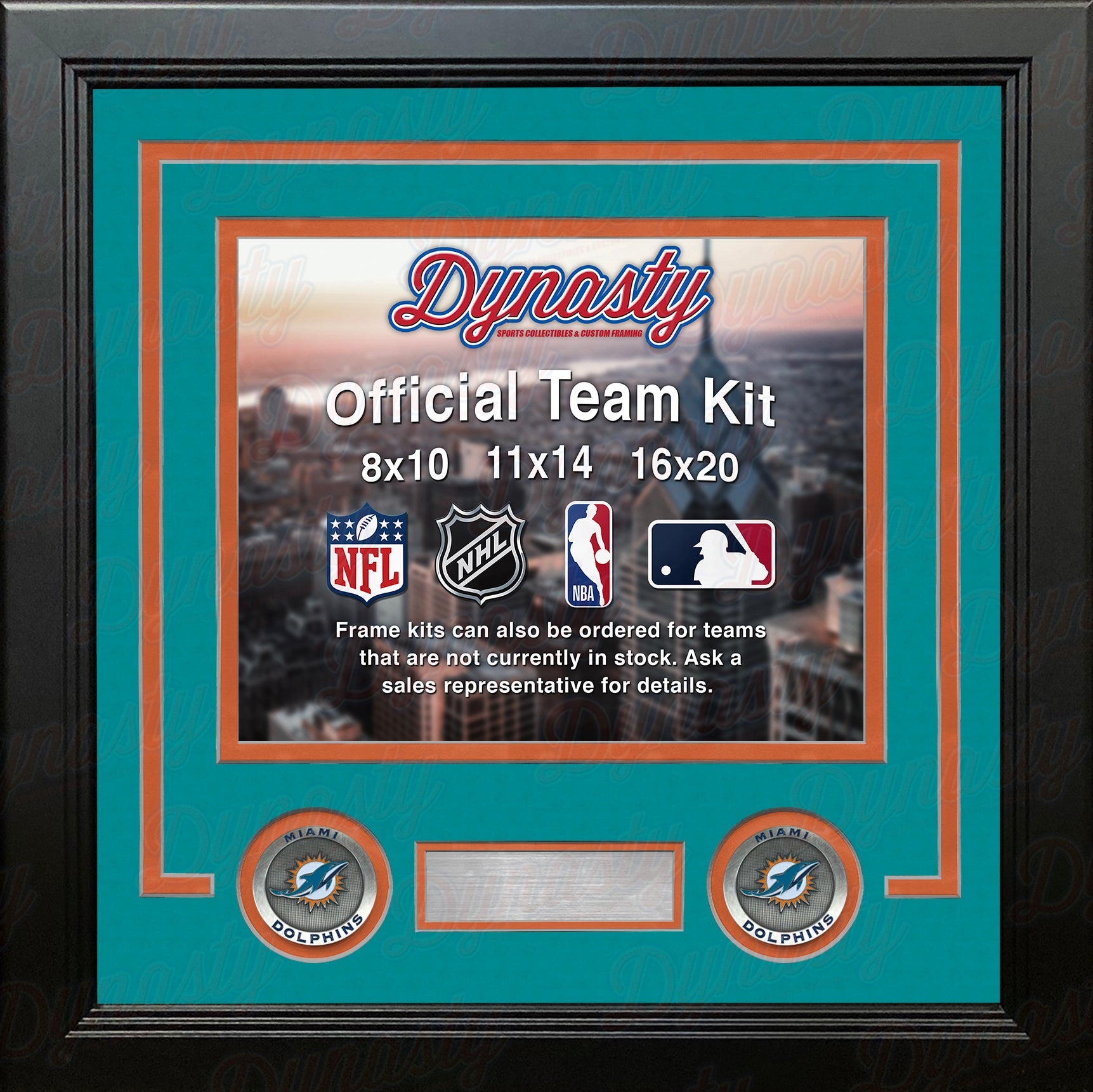 Miami Dolphins Teal Custom NFL Football 8x10 Picture Frame Kit 1