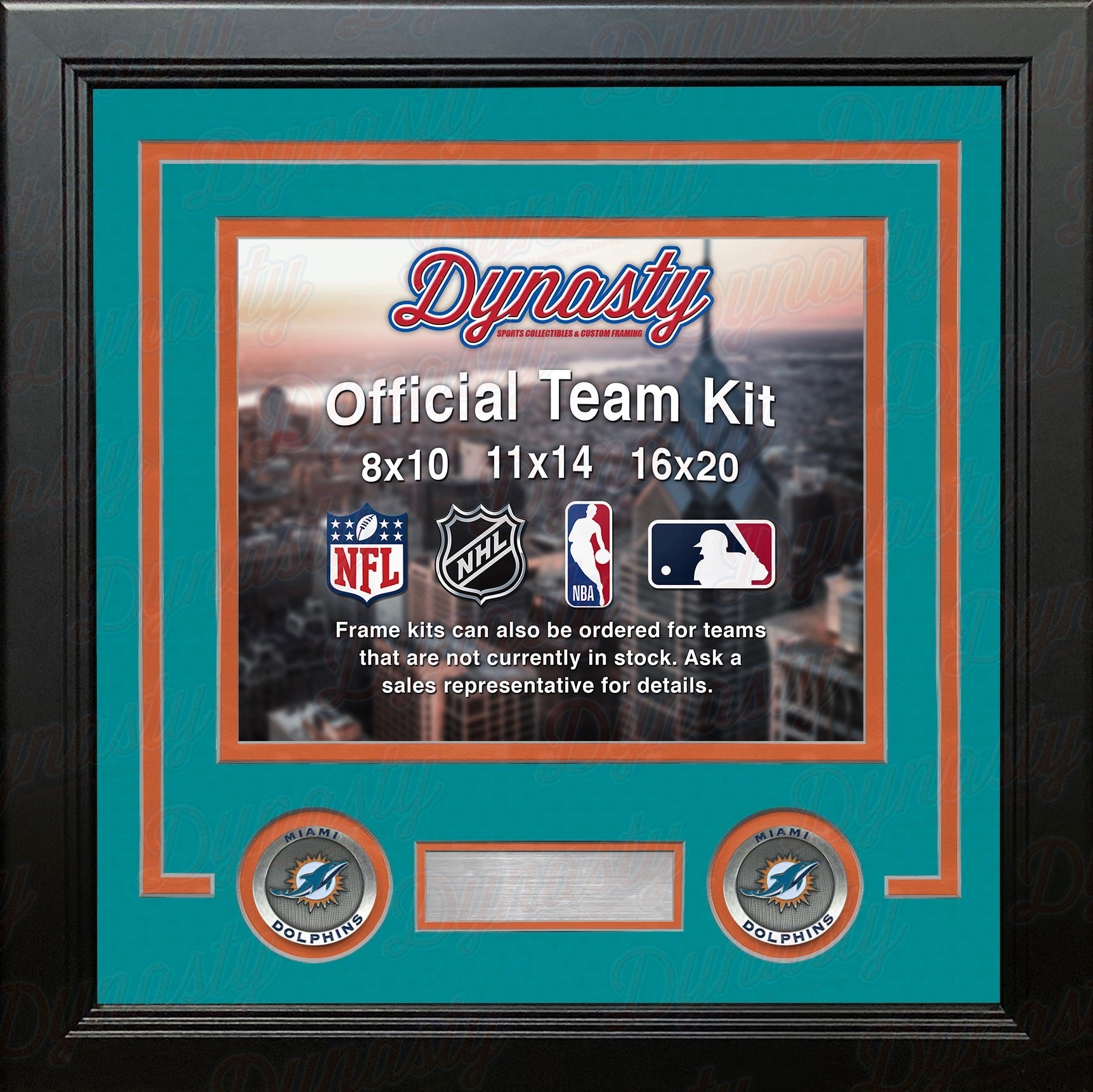 Miami Dolphins Teal Custom NFL Football 16x20 Picture Frame Kit 1