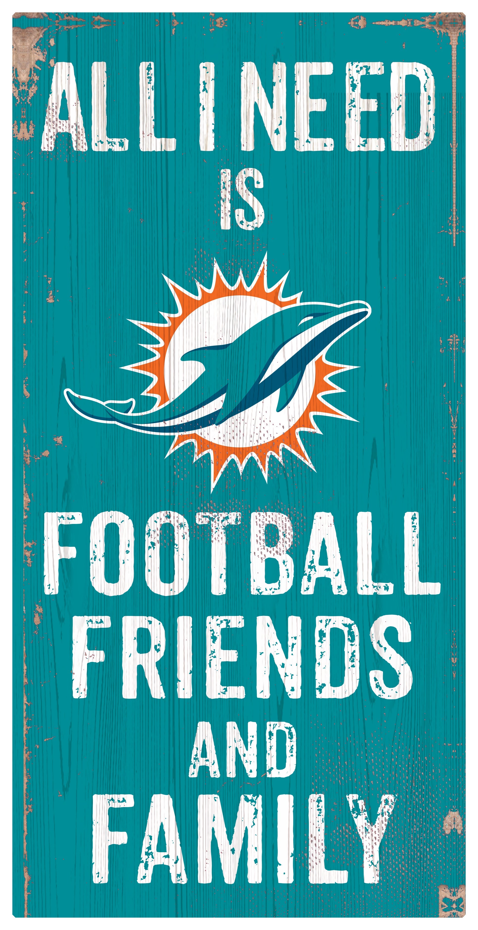 Miami Dolphins Football, Friends, & Family Wood Sign 1
