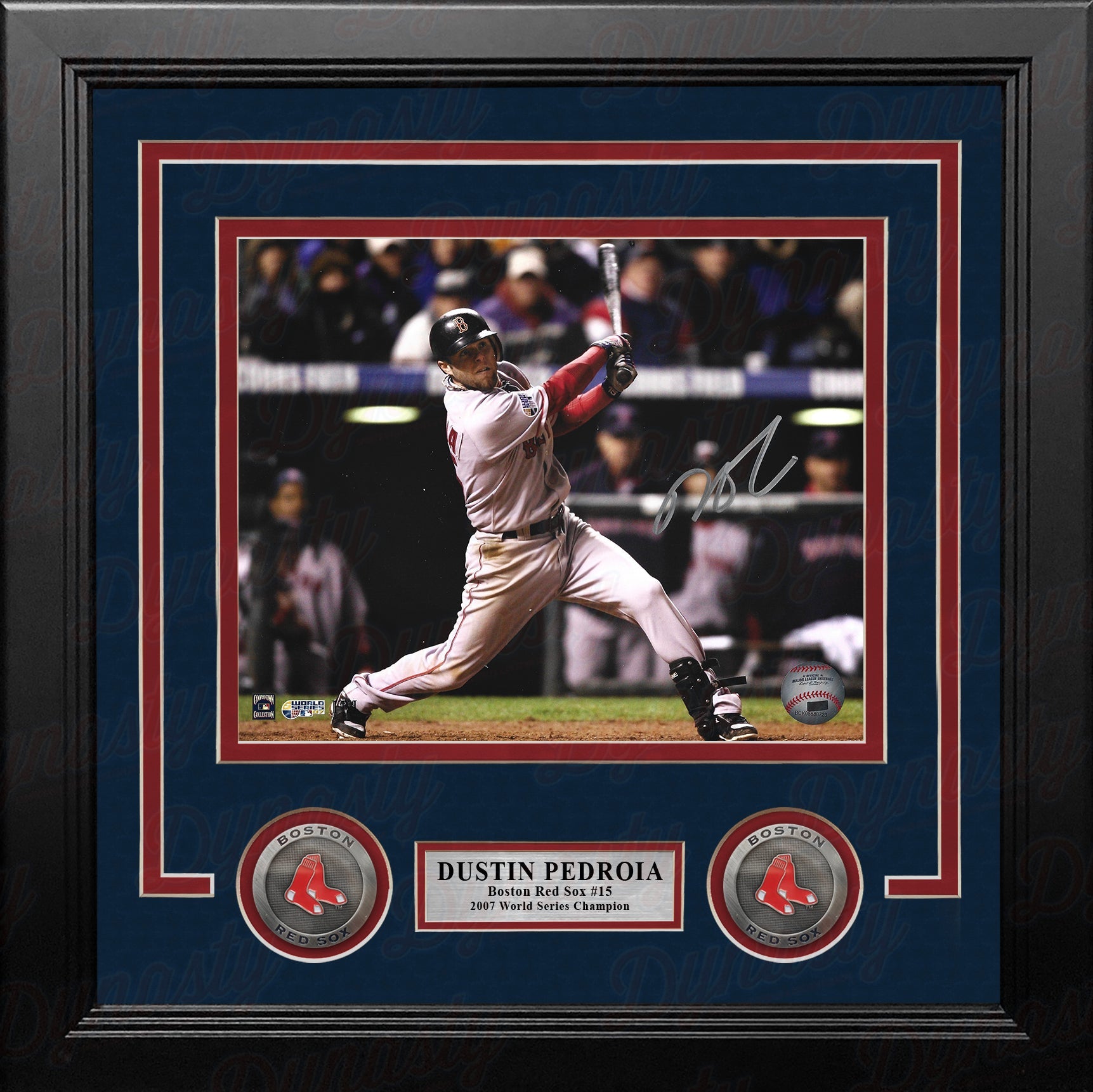 Dustin Pedroia 2007 World Series Action Boston Red Sox Autographed 8" x 10" Framed Baseball Photo
